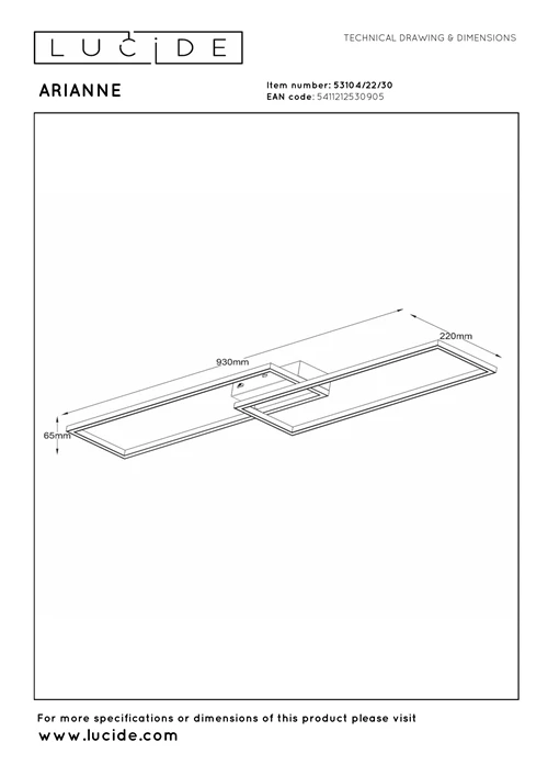 Lucide ARIANNE - Plafonnière - LED - CCT - 1x23W 2700K/4000K - Zwart - technisch